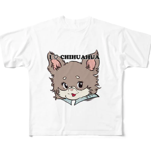 チワワ-チョコタン「I♡CHIHUAHUA」 All-Over Print T-Shirt