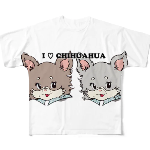 チワワ-チョコタン&ブルーグレー・イザベラタン「I♡CHIHUAHUA」 All-Over Print T-Shirt