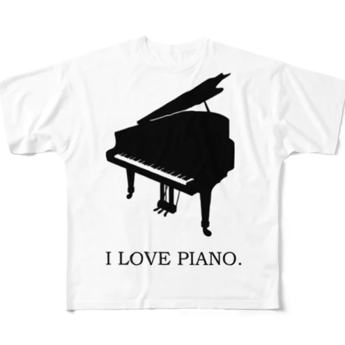 音楽Tシャツ：ピアノ：アイラブピアノ：グランドピアノ：piano：楽器：学問 All-Over Print T-Shirt