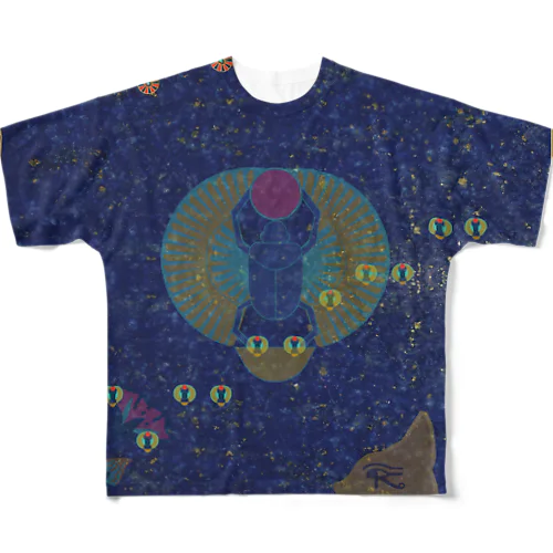 古代エジプト　ラピスラズリ　(スカラベ • バステト • ロータス) All-Over Print T-Shirt