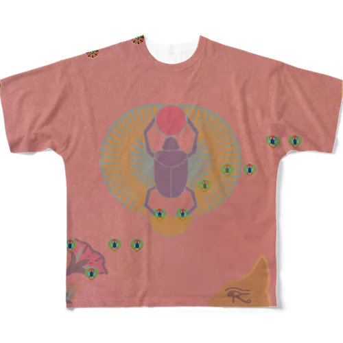 古代エジプト　ロータス • ピンク　(スカラベ • バステト • ロータス) フルグラフィックTシャツ