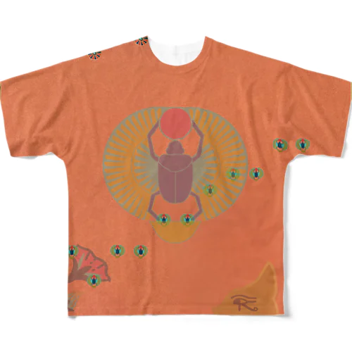 古代エジプト　ロータス • オレンジ　(スカラベ • バステト • ロータス) All-Over Print T-Shirt