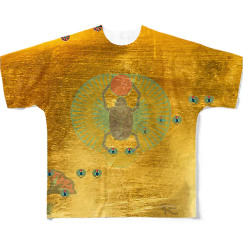 古代エジプト　K24ゴールドカラー　(スカラベ • バステト • ロータス) All-Over Print T-Shirt