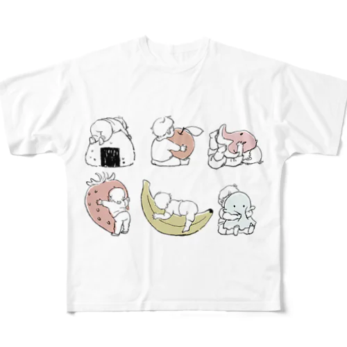 ハグする赤ちゃんまとめ(くすみカラー) All-Over Print T-Shirt