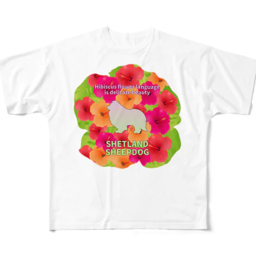 シェルティ　hibiscus　花言葉　onehappiness フルグラフィックTシャツ