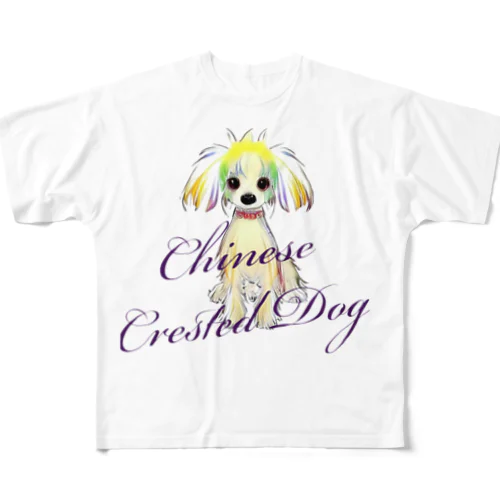 Chinese Crested Dog カラフル フルグラフィックTシャツ