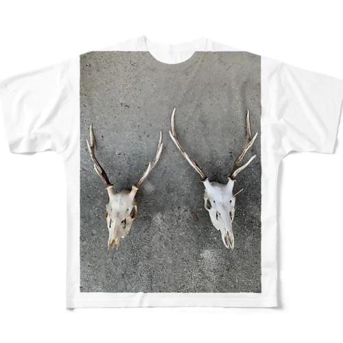 鹿頭骨 フルグラフィックTシャツ
