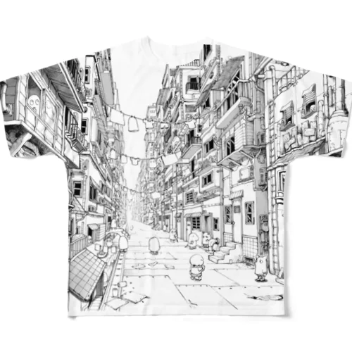 ごちゃごちゃ一点透視の背景 All-Over Print T-Shirt