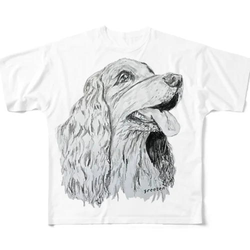 コッカースパニエル　アート犬　　ホワイト フルグラフィックTシャツ