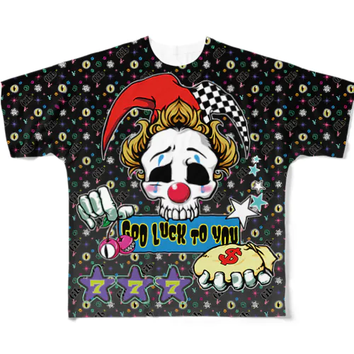 POPピエロ総柄Ｔシャツ🤡黒 フルグラフィックTシャツ