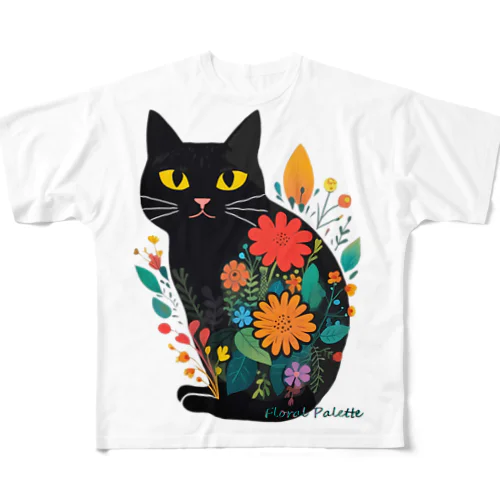 黒猫パレット フルグラフィックTシャツ