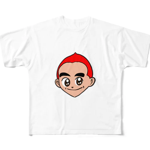 0016・赤い坊主頭の少年（じゅうにブランド） フルグラフィックTシャツ
