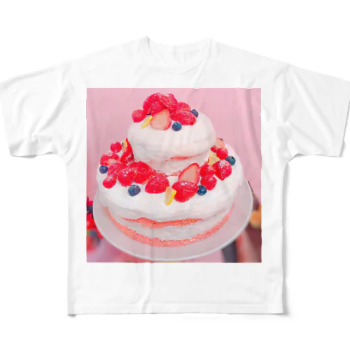 ベリーのピンクネイキッドケーキ フルグラフィックTシャツ