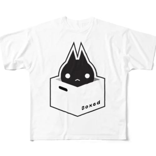 【Boxed * Cat】黒Ver フルグラフィックTシャツ