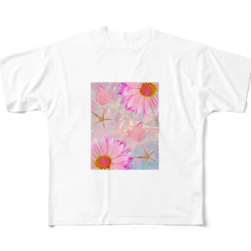 波紋に浮かぶ花 フルグラフィックTシャツ