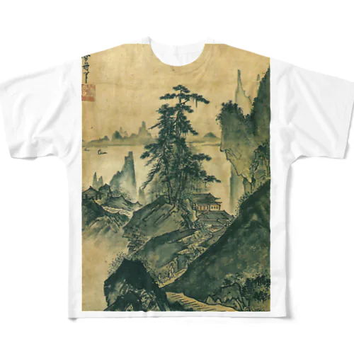 日本画：雪舟_山水図(室町時代) フルグラフィックTシャツ