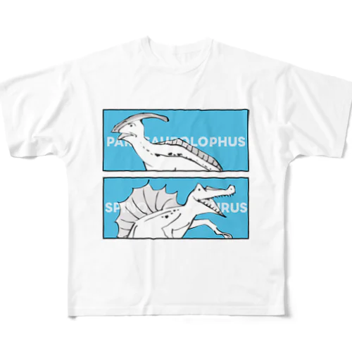 戯画ザウルス(パラサウロロフス・スピノサウルス) All-Over Print T-Shirt