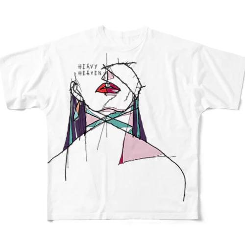 ヘビーヘヴン2　 HEAVY HEAVEN　パープル　針金アート風イラスト　ワイヤーパンク All-Over Print T-Shirt