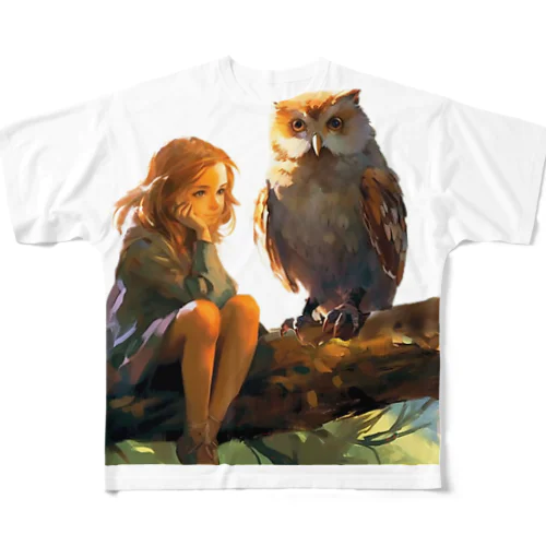 夢を語る少女とフクロウ All-Over Print T-Shirt