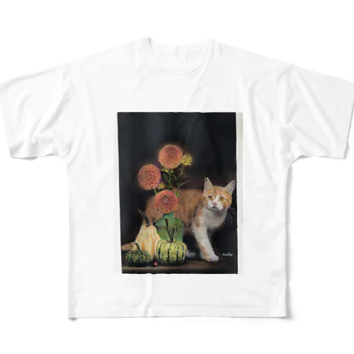 パステル画の猫 フルグラフィックTシャツ