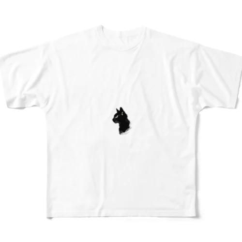 横向き黒猫 All-Over Print T-Shirt