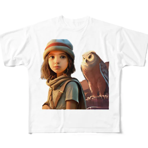 少女とフクロウの冒険 フルグラフィックTシャツ