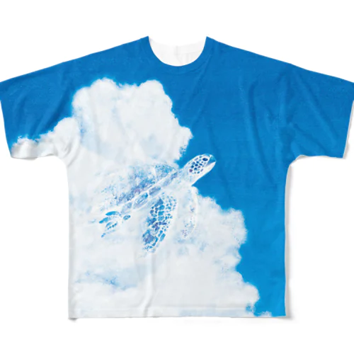 夏雲、ウミガメが泳ぐ。 フルグラフィックTシャツ