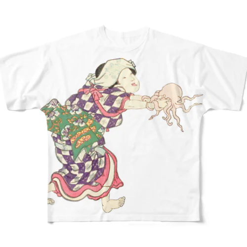   タコ　明石浦汐干狩図 / Akashiura clam digging All-Over Print T-Shirt