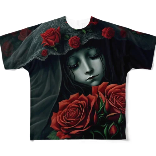 赤い薔薇の休息 フルグラフィックTシャツ