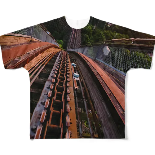 朝焼けに染まる木造ジェットコースター All-Over Print T-Shirt