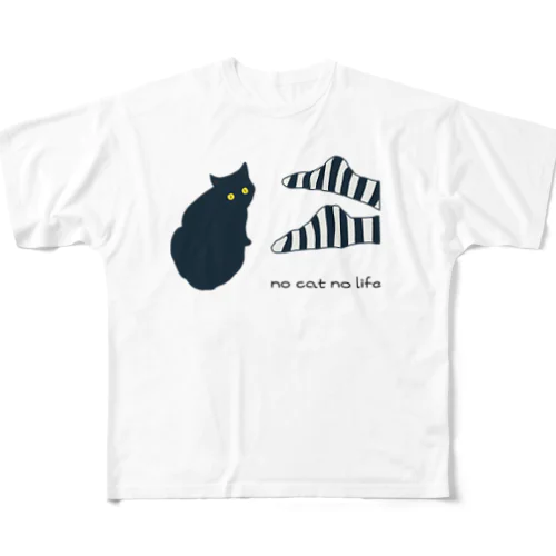 黒猫と靴下 フルグラフィックTシャツ
