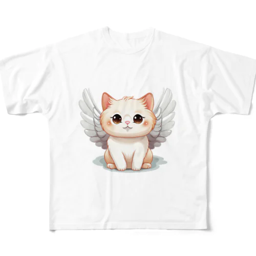 可愛いねこ天使 フルグラフィックTシャツ