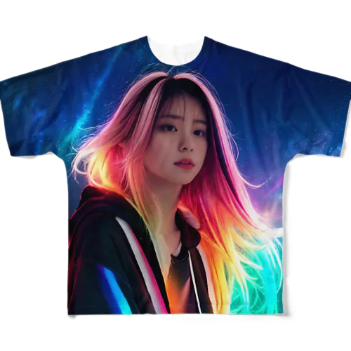 neon hair girl #08 フルグラフィックTシャツ