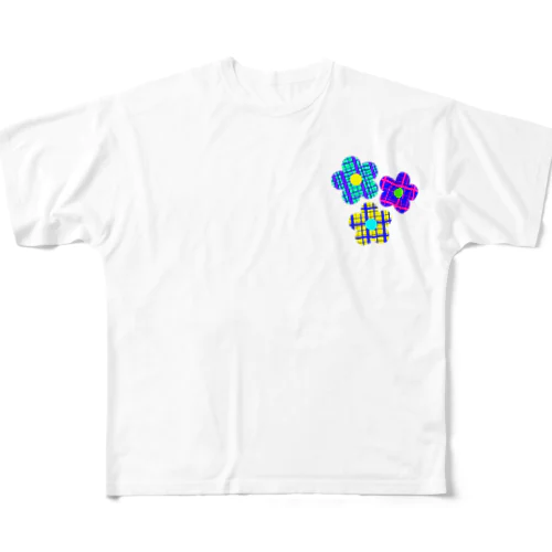 お花(チェック柄) フルグラフィックTシャツ