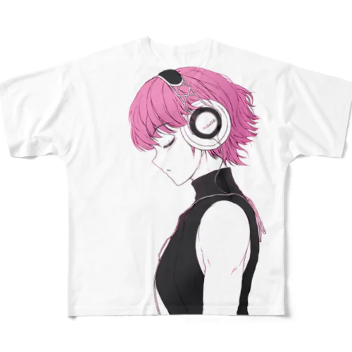 Girl02 headphones フルグラフィックTシャツ