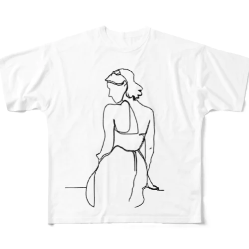 ミニマリストなT-シャツ：後ろ姿 フルグラフィックTシャツ