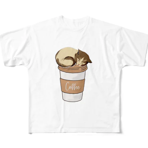 コーヒーカップの上で子猫が昼寝 All-Over Print T-Shirt