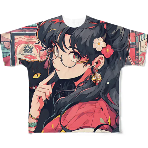 KIMONO CAT OTOME SERIES 着物猫乙女シリーズ011 フルグラフィックTシャツ