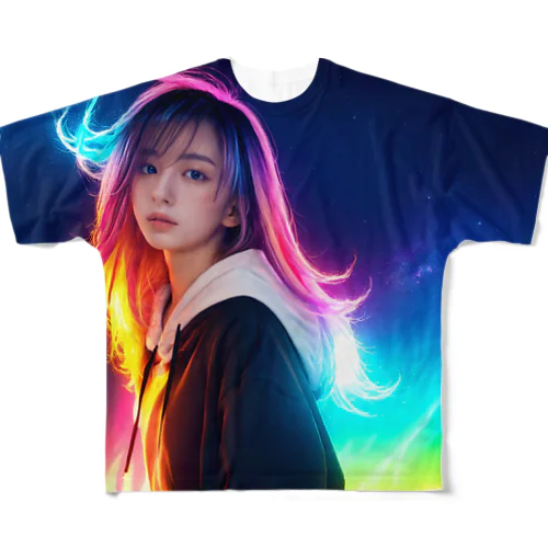 neon hair girl #12 フルグラフィックTシャツ