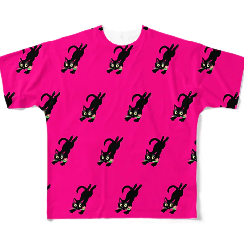 黒猫チョコちゃん大脱走ーピンク All-Over Print T-Shirt