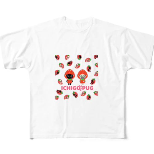 いちごちゃんパグ All-Over Print T-Shirt