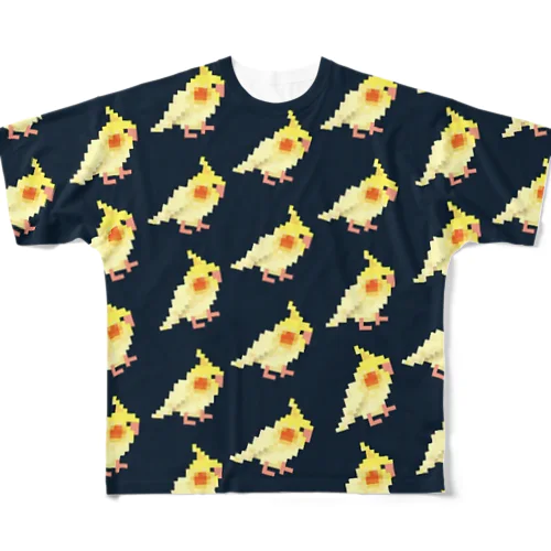 オカメインコちゃん、いっぱい！(ネイビー) All-Over Print T-Shirt