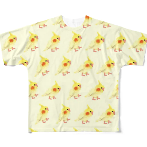 オカメインコちゃん、いっぱい！(クリーム色) All-Over Print T-Shirt