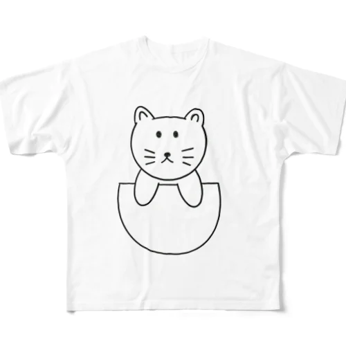 ポッケから顔を出すねこ フルグラフィックTシャツ