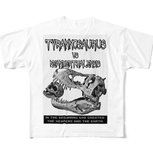 ティラノサウルスvsネアンデルターレンシス All-Over Print T-Shirt