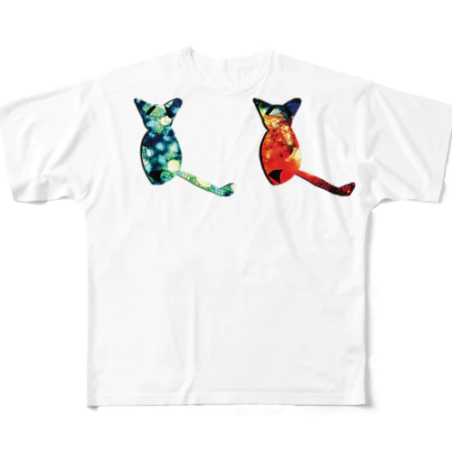 青い猫赤い猫 All-Over Print T-Shirt