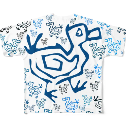 鴨（ブルー） フルグラフィックTシャツ