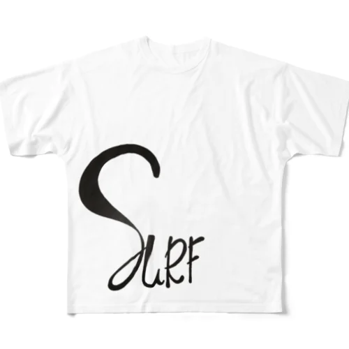 手描きSURF文字♡黒/Black フルグラフィックTシャツ