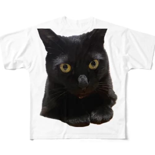 リラックス黒猫 フルグラフィックTシャツ