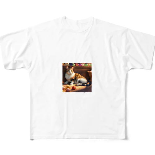 カラーボールの部屋に住む猫のイラスト All-Over Print T-Shirt